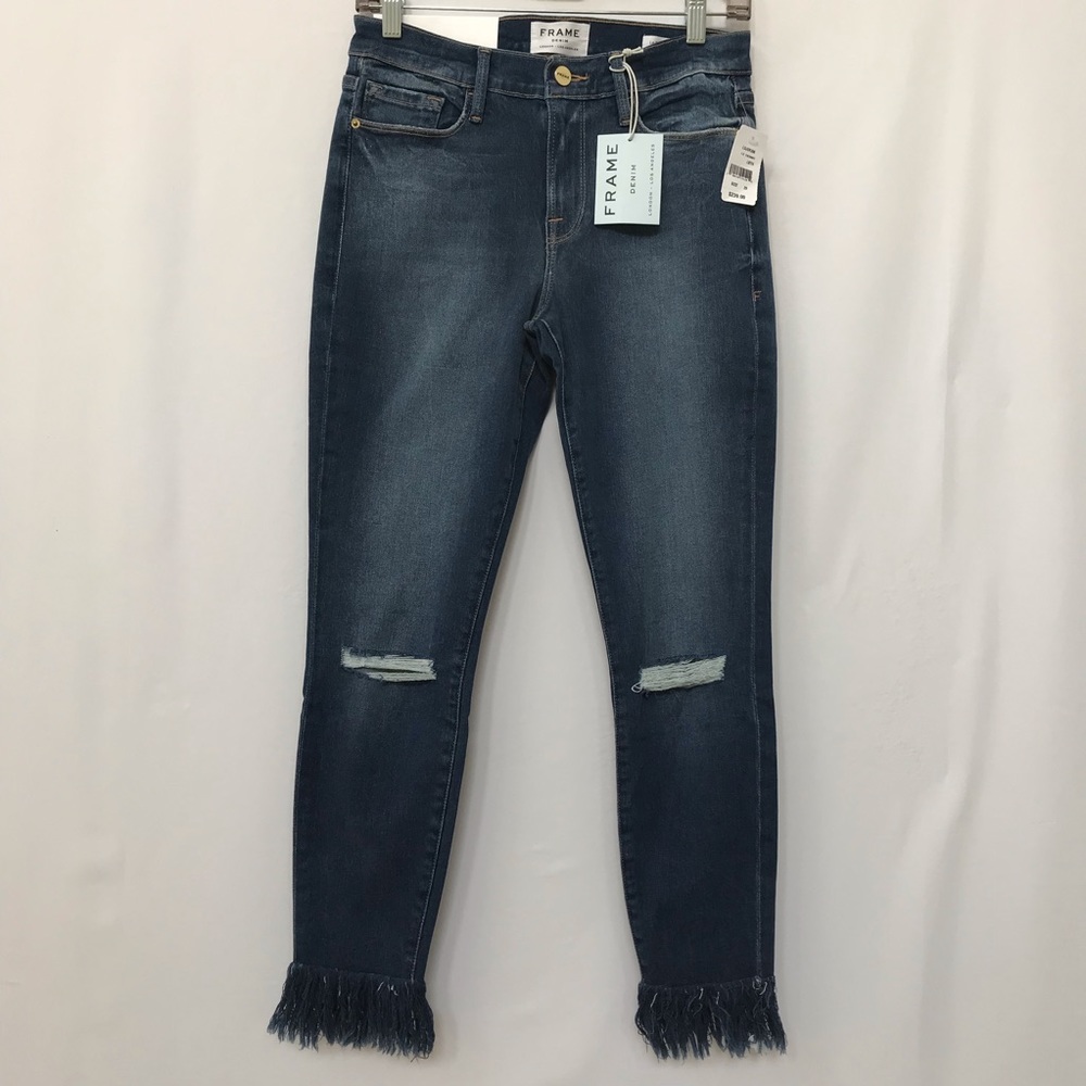 FRAME LE SKINNY DE JEANNE RIPPED KNEES 29